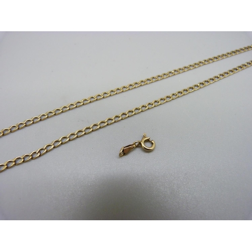 935 - A 9ct gold chain, 5.8g, (requires small repair and new fastener)