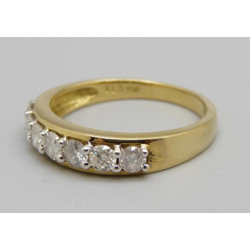 947 - An 18ct gold, seven stone diamond ring, approximately 0.75ct diamond weight, 3.5g, P