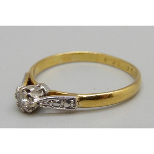 948 - A vintage gold and diamond solitaire ring, worn Birmingham hallmark, 2.6g, Q