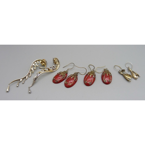 953 - Two pairs of silver gilt and coral earrings and two other pairs of earrings