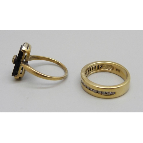 954 - A French Art Deco ring and a silver gilt ring, O and L