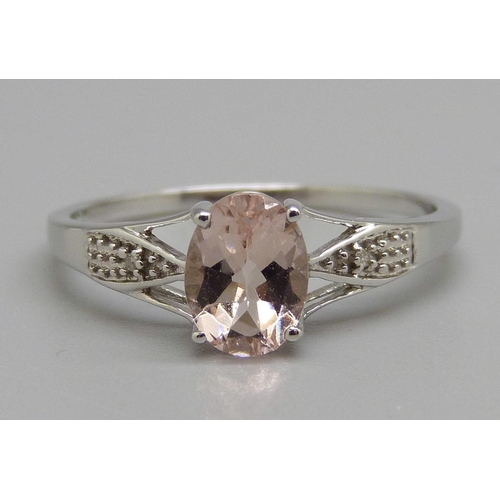 981 - A 9ct white gold Zambezia morganite and diamond ring, 2.2g, U, with certificate