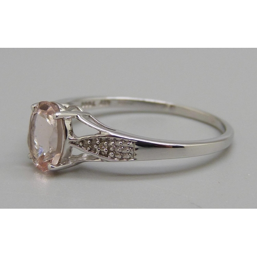 981 - A 9ct white gold Zambezia morganite and diamond ring, 2.2g, U, with certificate