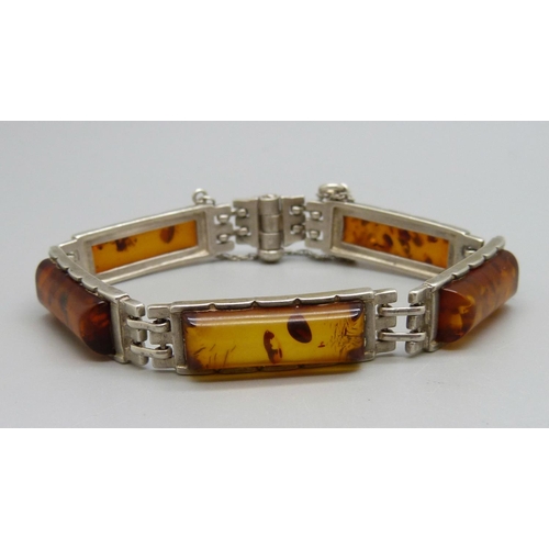 993 - A silver and amber bracelet, marked J.S.