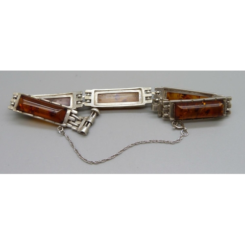 993 - A silver and amber bracelet, marked J.S.