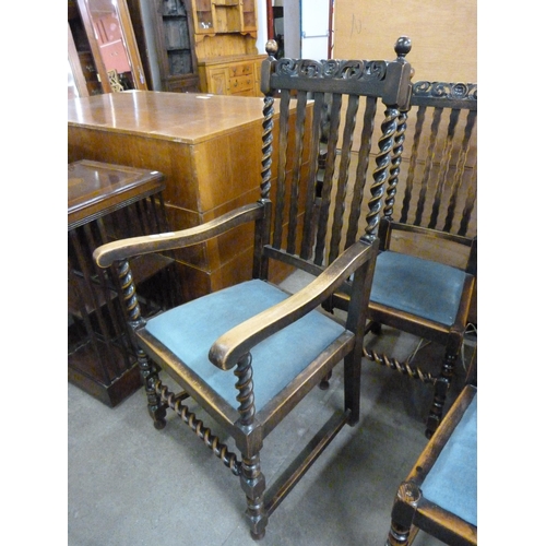 133 - A set of six early 20th Century beech barleytwist dining chairs