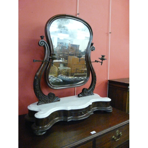 16 - A William IV mahogany and marble topped toilet serpentine mirror