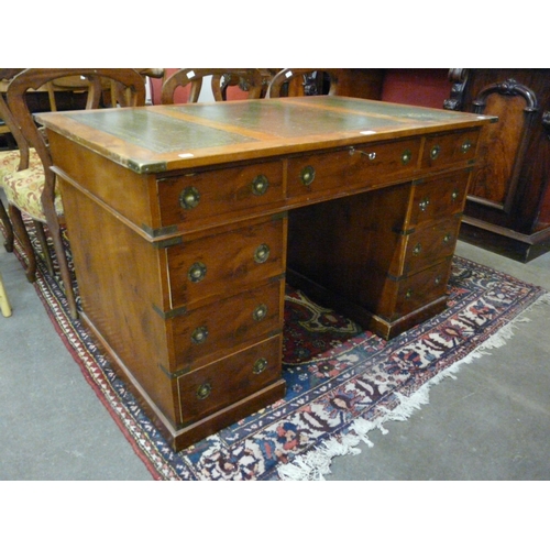 19 - A military style yew wood and brass mounted campaign desk