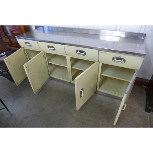 219 - A 1950's English Rose painted stainless steel kitchen unit