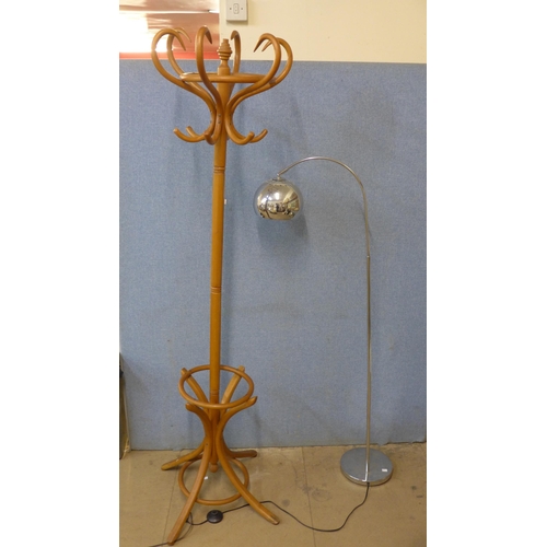 234 - A bentwood coat stand and a chrome floor standing lamp