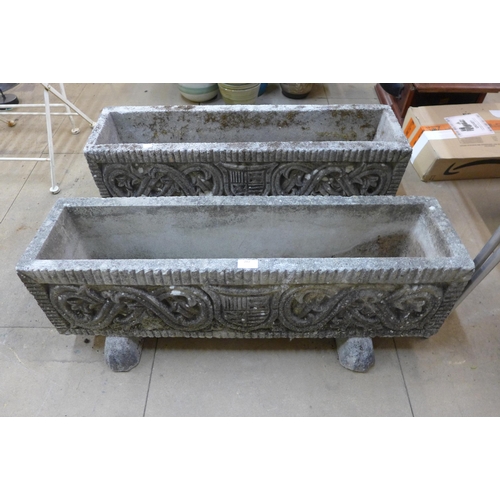 282 - A pair of concrete rectangular garden planters