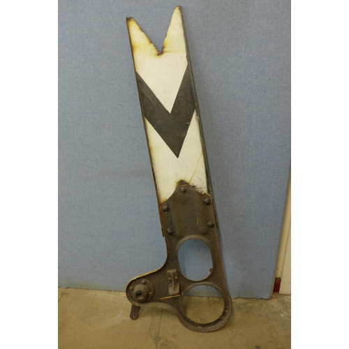 292 - British Railways 'Distant' signal arm, yellow and black enamel with iron bracket, 156 x 26cms