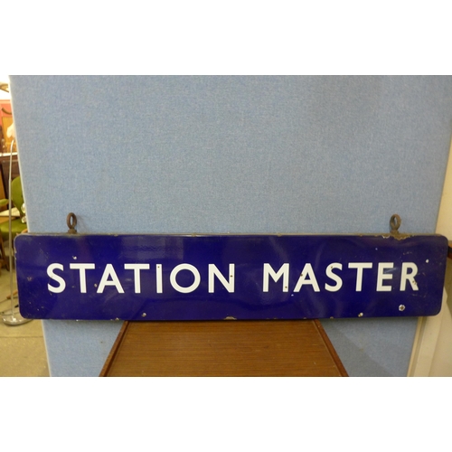 293 - A large British Railways Eastern Region double-sided blue enamelled Station Master sign, with origin... 