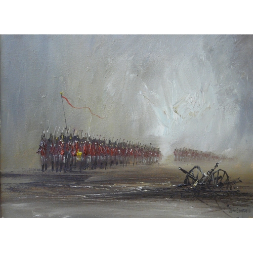 301 - John Bampfield, military scene, oil on canvas, framed