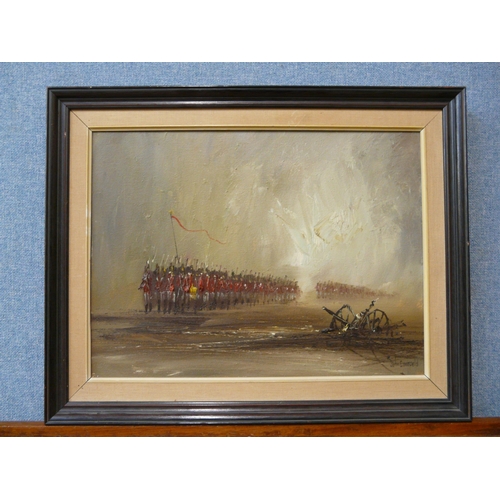 301 - John Bampfield, military scene, oil on canvas, framed