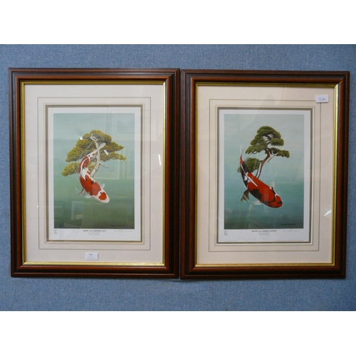 314 - Two signed David Lawrence limited edition Koi carp prints, framed