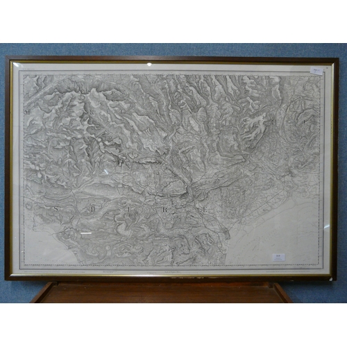 319 - An 1883 print of mid Glamorgan, framed