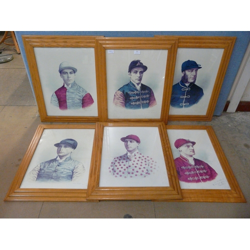 326 - Six prints of jockeys, framed