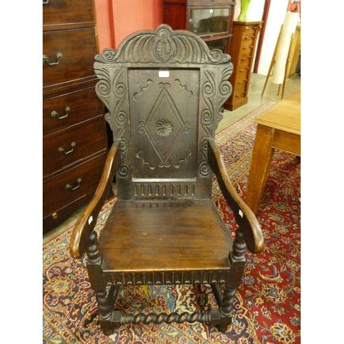 9 - A 17th Century style carved oak Wainscot chair