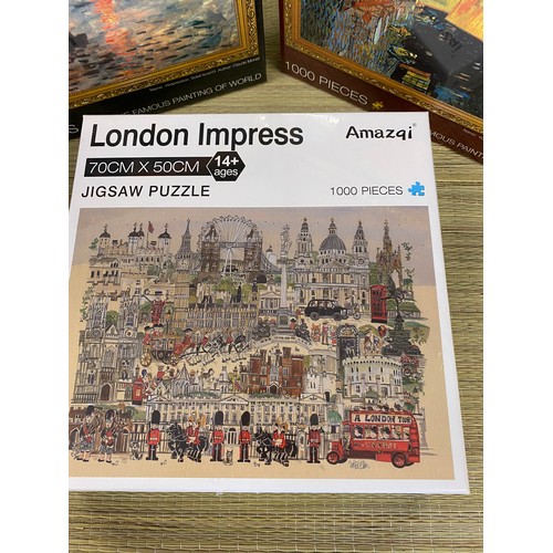 2104 - Three 1,000 piece jigsaws: Soleil Levante by Monet, Paris at Night Scene and London Impressionist Sc... 