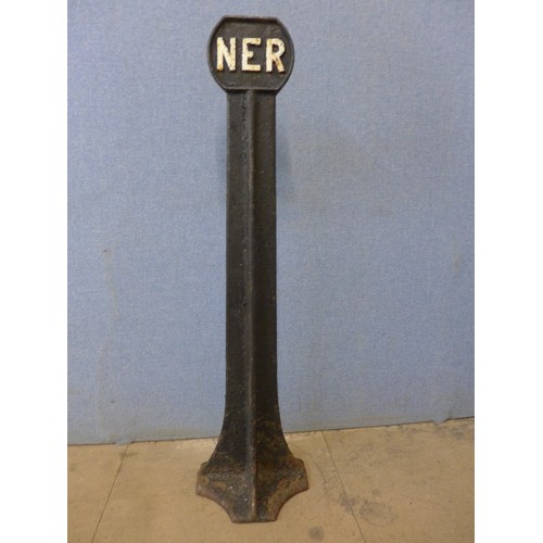 293A - NER (North Eastern Railway) track boundary marker post. Cast iron with white lettering, height 110cm