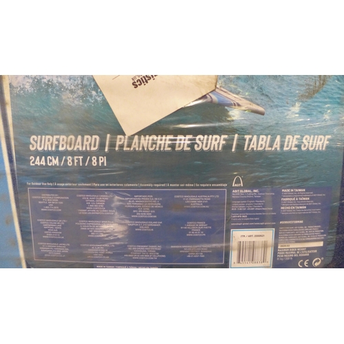 3053 - Wavestorm 8ft White and Blue Surfboard, original RRP £112.41 + VAT Damage/Cracked. (264Z-27) * This ... 