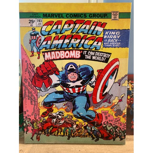 2181a - Marvel canvas and two wooden prints, Captain America 'Madbomb' canvas, Marvel Hero's, The Amazing Sp... 