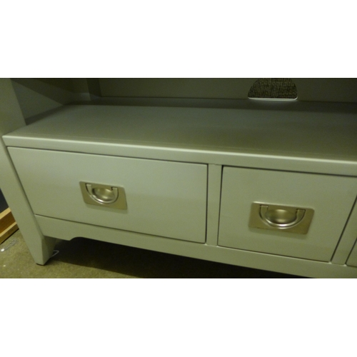 1415 - A Harbour grey painted and oak three drawer TV unit