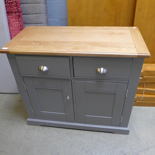 1713 - A Waterford dark grey painted and oak two door two drawer small sideboard - damaged