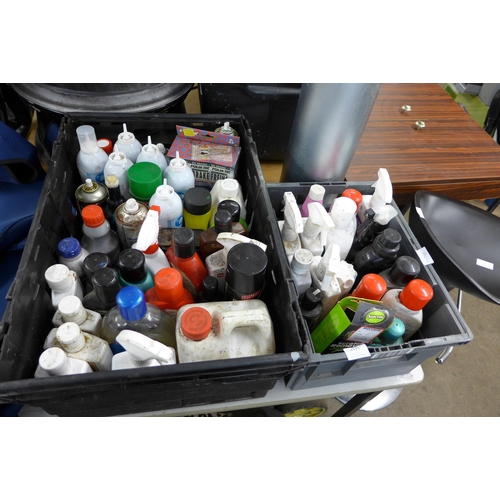 2121 - Two bins of car polish and car maintenance products