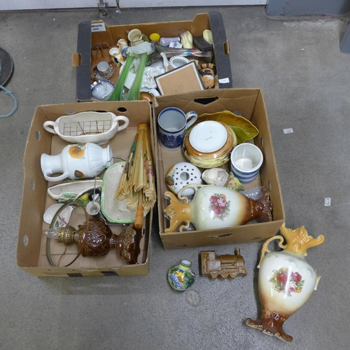 1019 - Three boxes of mixed china, glass and other decorative items **PLEASE NOTE THIS LOT IS NOT ELIGIBLE ... 