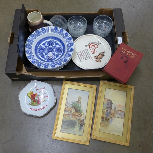 1027 - Assorted items, framed watercolours, glass and china **PLEASE NOTE THIS LOT IS NOT ELIGIBLE FOR POST... 