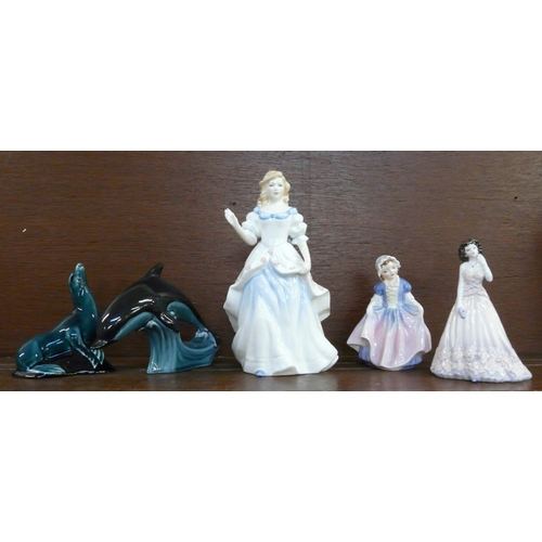 602 - A Royal Doulton figure, Laura,  a small Coalport figure, Jane, one other small Royal Doulton figure,... 