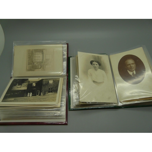 612 - Postcards:- real photographic postcards in two flip-over albums (approximately 72 postcards in total... 