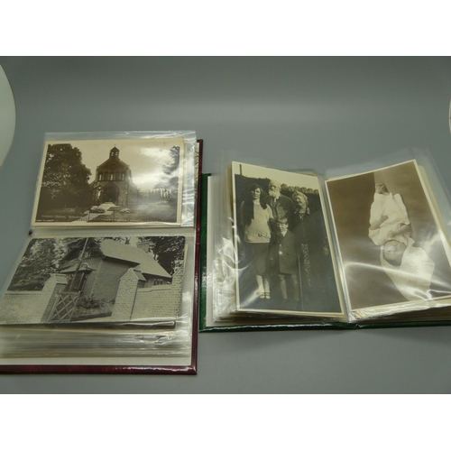 612 - Postcards:- real photographic postcards in two flip-over albums (approximately 72 postcards in total... 