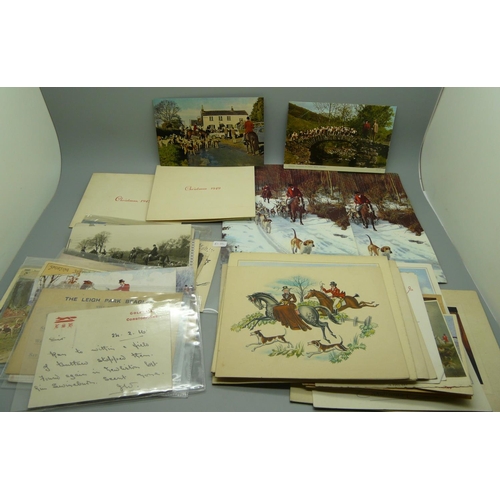 616 - A collection of hunting ephemera with postcards, Christmas cards, etc.