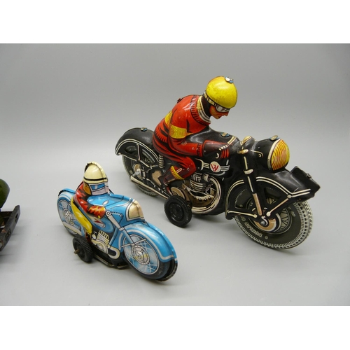 620 - Three tin-plate toys, two motorcycles and a Military Police Jeep