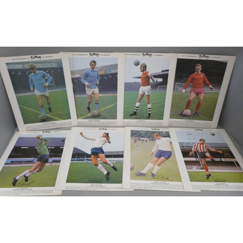 643 - A collection of twenty-four large Ty-Phoo Tea footballer cards, including George Best, Bobby Charlto... 