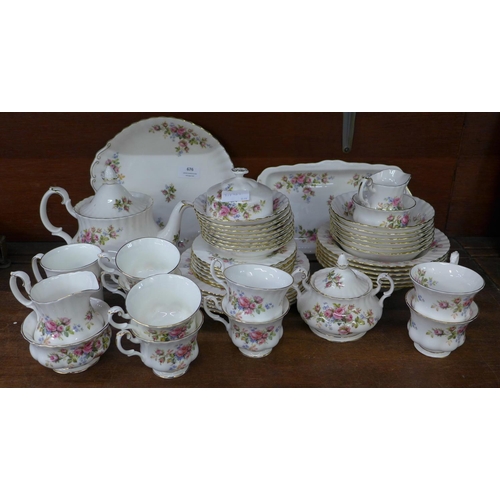 676 - A Royal Albert 'Moss Rose' tea service, six setting with additional bowls, cream and sugar, and a mu... 