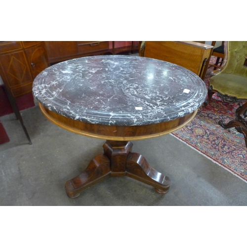 9 - A 19th Century French mahogany and grey marble topped circular gueridon centre table