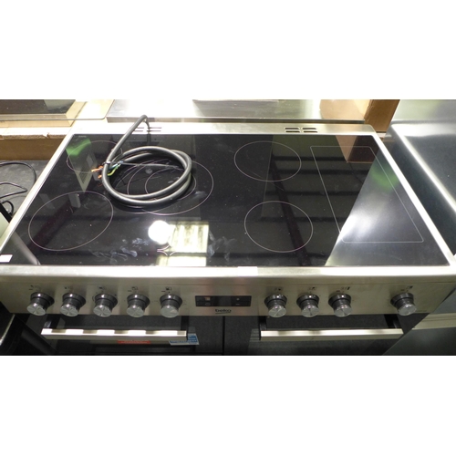 3037 - Beko Freestanding 100cm Electric Double Oven Range Cooker with 5-Zone Ceramic Hob & Hot Plate, (H90x... 