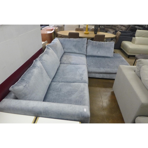 1472 - Steel blue velvet corner sofa