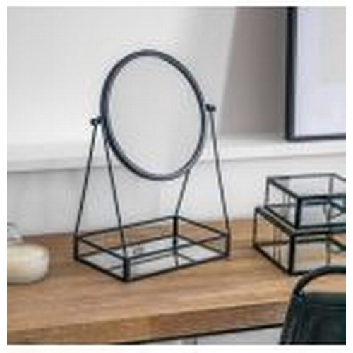 1487 - A black table mirror with mirrored tray H 33cm (369502520)