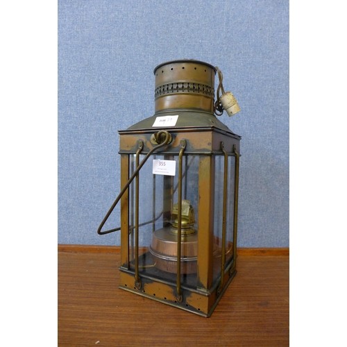 355 - A Davey & Co., London copper lantern, converted to electricity