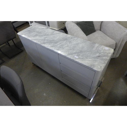 1520 - A grey high gloss sideboard with marble effect top