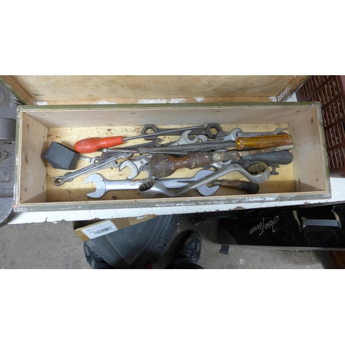 2014 - 2 metal tool boxes and one wooden tool box of tools and socket set