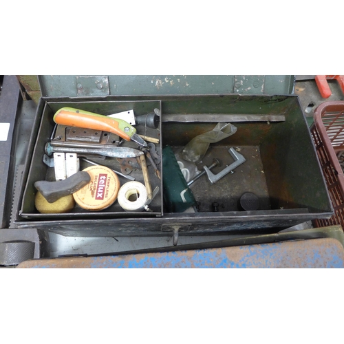 2014 - 2 metal tool boxes and one wooden tool box of tools and socket set