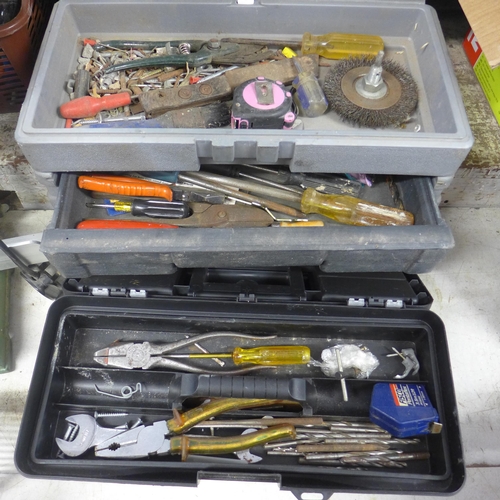 2019 - 2 plastic tool boxes with qty of tools/DIY hardware