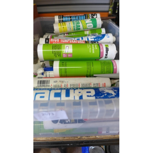 2073 - Approximately 30 tubes of joiner's glue, sealant and silicone