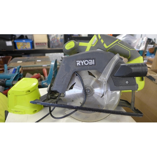 2101 - Ryobi cordless impact driver, cordless screwdriver, cordless circular saw, and cordless angle grinde... 